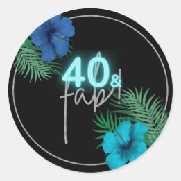 Adesivo 40 & Fab Neon Blue Silver Black Tropical Birthday