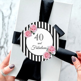 Adesivo 40 fabulosas rosas rosa-de-aniversário preto branc