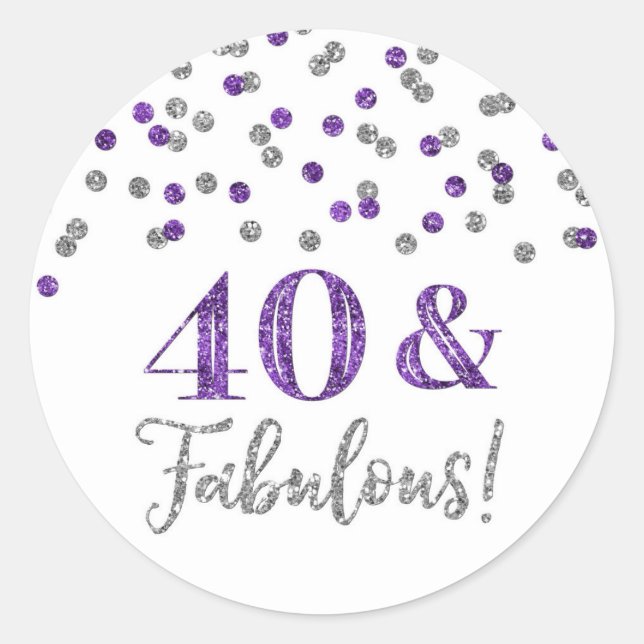 Adesivo 40 & Fabuloso Aniversário de Prata Roxo Escura Con (Frente)