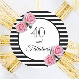 Adesivo 40 fabulosos aniversários negros listras cor-de-ro