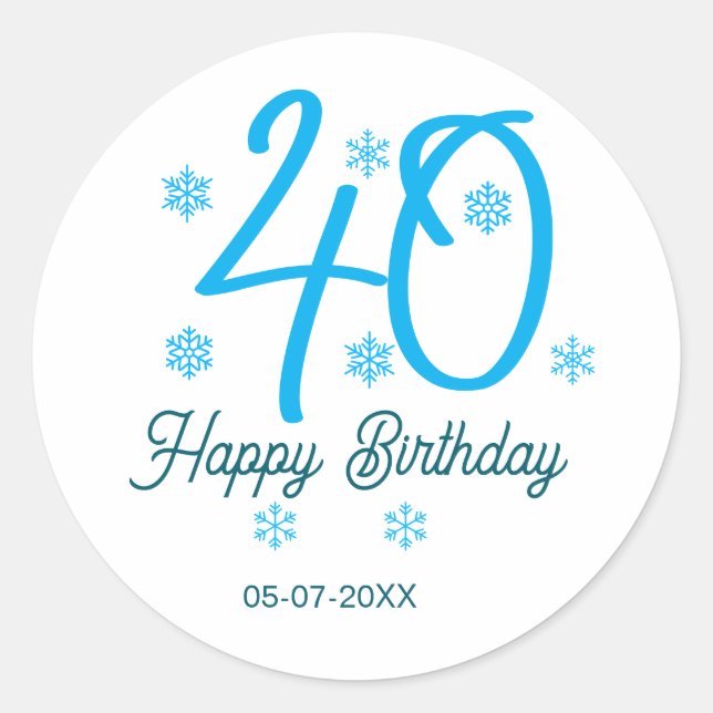 Adesivo 40th birthday add name date year blue template (Frente)