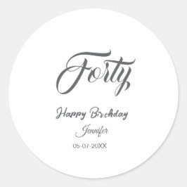 Adesivo 40th forty letterbirthday add name date year gray 