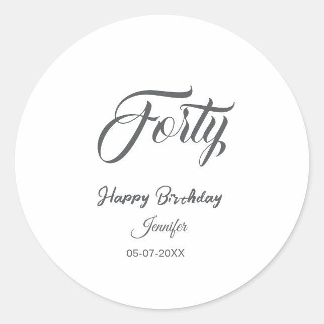 Adesivo 40th forty letterbirthday add name date year gray  (Frente)
