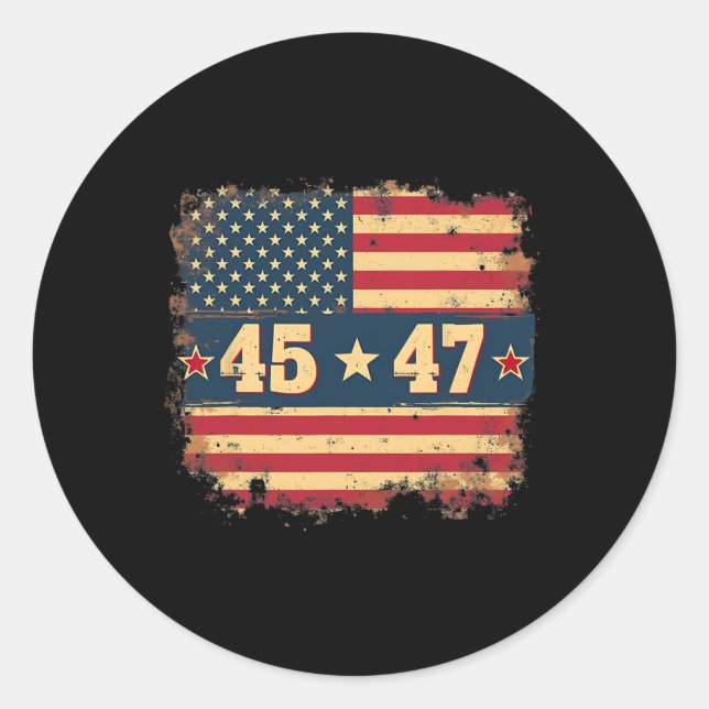 Adesivo 45 47 Presidente Trump Vintage - Bandeira American (Frente)