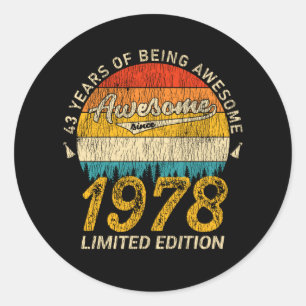 Adesivo 47 anos 1978 Retro Incrível 47º presente de aniver