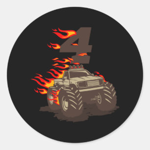 Adesivo 4 ANIVERSÁRIO MONSTER TRUCK 4th Birthday Boy Truck