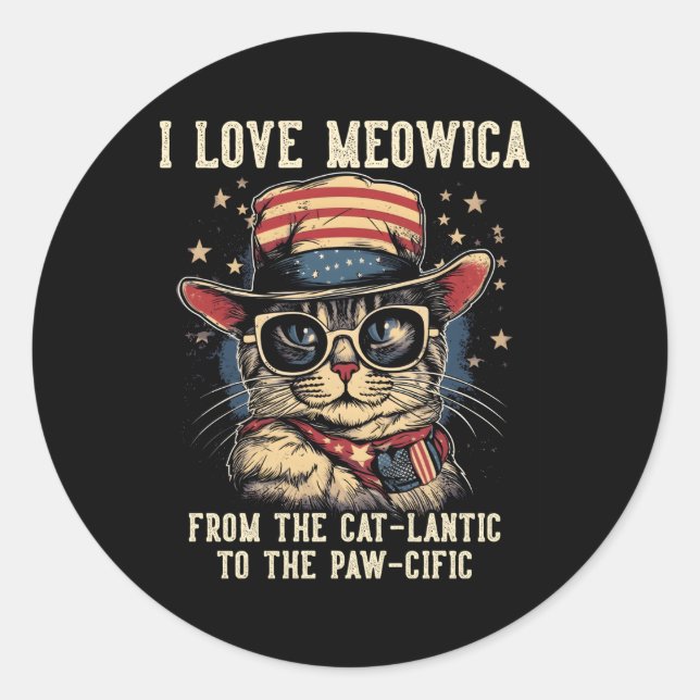 Adesivo 4 De Julho Cat I Love Meowica Patriotic Cat (Frente)