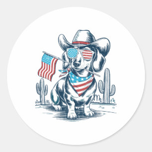 Adesivo 4 De Julho Dachshund Patriótico Cowboy Cão EUA Fla