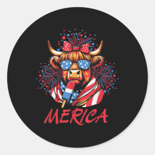 Adesivo 4 De Julho De Highland Cow Popsicice Fireworks Usa