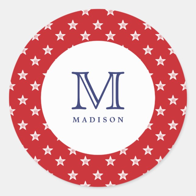 Adesivo 4 De Julho Estrelas Red Blue Monograma Party Stick (Frente)