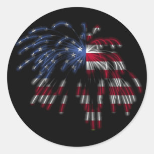 Adesivo 4 de julho Fogos de artifício e bandeira americana