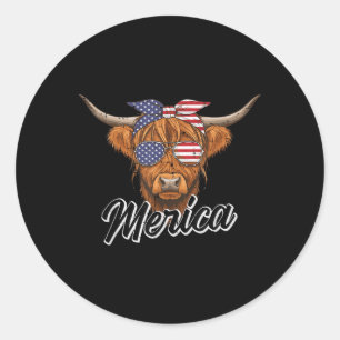 Adesivo 4 de julho Highland Cow Merica American Fazenda Me