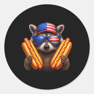 Adesivo 4 de julho Hotdog Funny Raccoon Patriotic Cute Us
