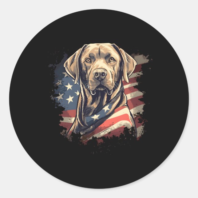 Adesivo 4 De Julho Labrador American Flag Patriotic Retri (Frente)