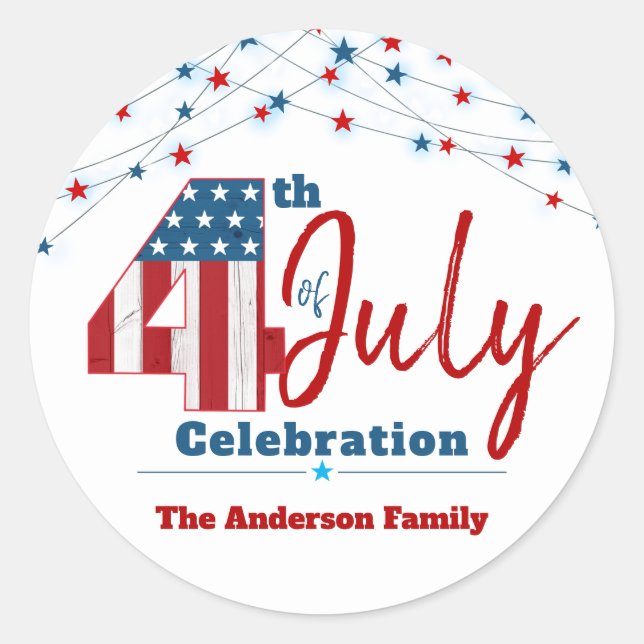 Adesivo 4 de julho Moderno Patriótico Vermelho Branco Azul (Frente)