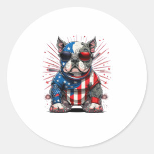 Adesivo 4 de julho Patriótico Americano Bully Dog Bandeira