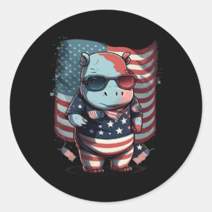 Adesivo 4 De Julho Patriótico Hippo, Bandeira Americana