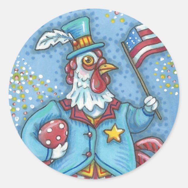 Adesivo 4 DE JULHO PATRIÓTICOS ROOSTER STICKERS Rnd * Shee (Frente)