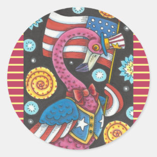 Adesivo 4 DE JULHO PINK FLAMINGO STICKERS Round * Folha