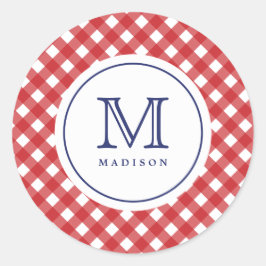 Adesivo 4 De Julho Red Checks Blue Monograma Party Sticker