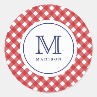 Adesivo 4 De Julho Red Checks Blue Monograma Party Sticker