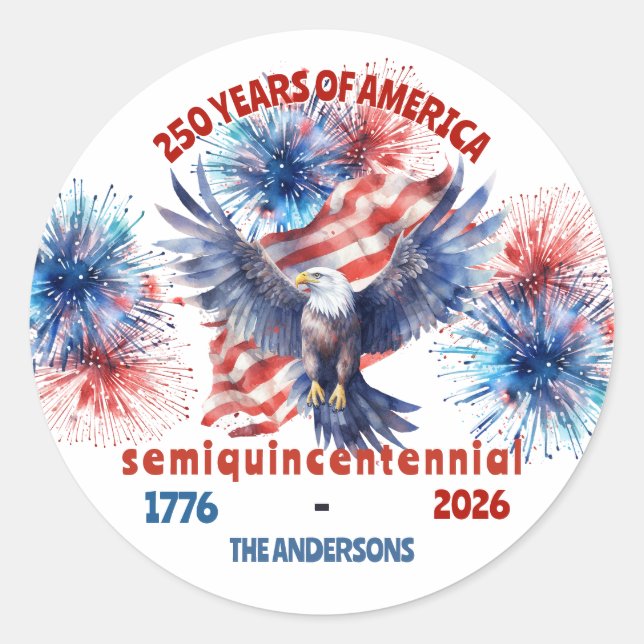 Adesivo 4 de Julho Semiquincentenário de 250 anos da Améri (Frente)