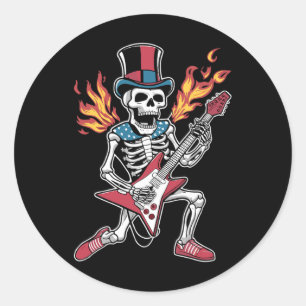 Adesivo 4 de julho Skeleton tocando guitarra Rock and Roll