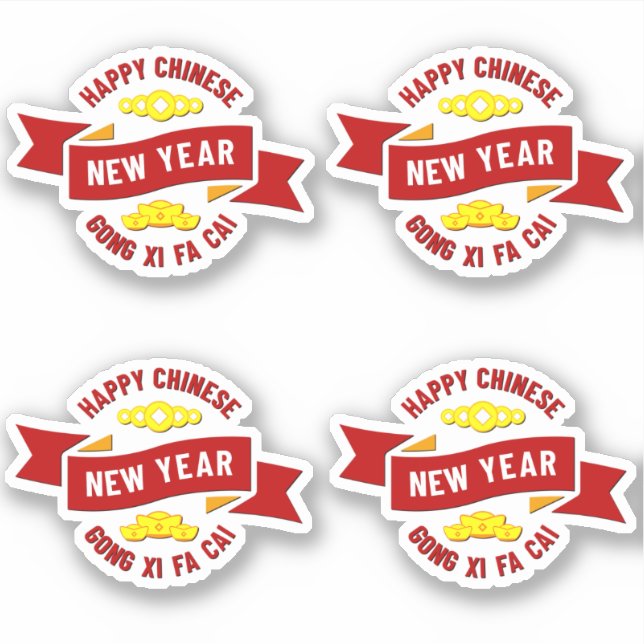 Adesivo 4 x Chinês de Ano Novo Gong Xi Fa Cai - Wish Wealt (Frente)