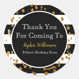Adesivo 50ª Festa de aniversário  Black White Dourado Ob