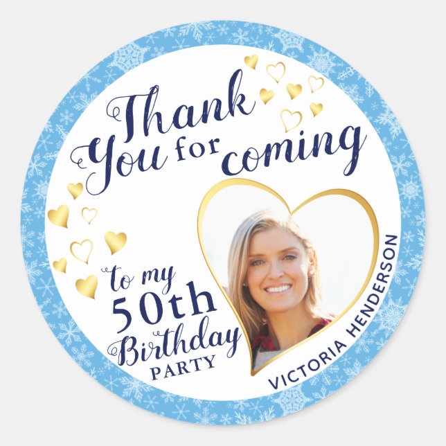 Adesivo 50º aniversário Blue Winter Favor Obrigado (Frente)