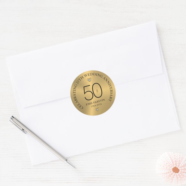 Adesivo 50º aniversário de casamento e Design Dourada (Envelope)