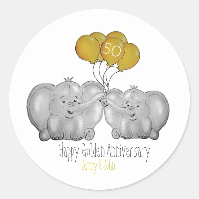 Adesivo 50º aniversário de casamento elefante  (Frente)