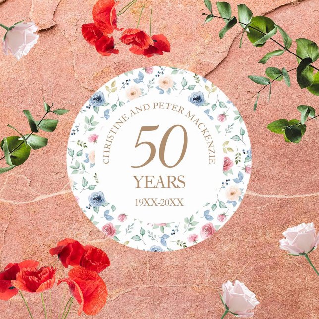 Adesivo 50º aniversário de Rosas Blush de Casamento (Criador carregado)