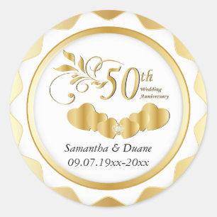 Adesivo 50º aniversário Dourado do Casamento Cardíaco  