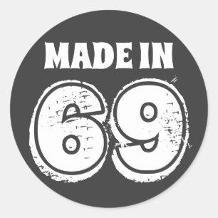 Adesivo 50º aniversário feito em 69 tipografia negra