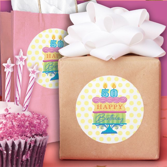 Adesivo 50º aniversário feliz Bolo pontos amarelos (Criador carregado)