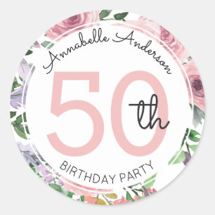 Adesivo 50º Aniversário Moderno - Cor Floral Rosa-Esbranqu