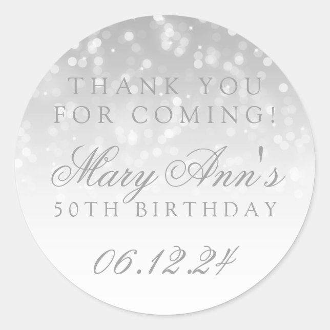 Adesivo 50º aniversário Obrigado Silver Bokeh Sparkle Ligh (Frente)