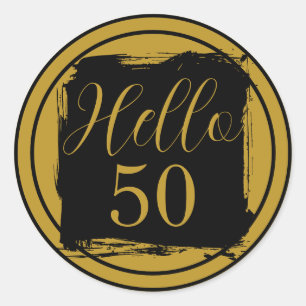 Adesivo 50º Aniversário Olá 50 Preto Dourado