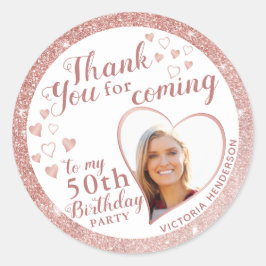 Adesivo 50º Aniversário Rosa Dourado e Branco Obrigado