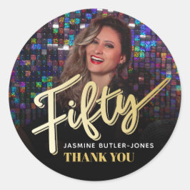 Adesivo 50º favor de ouro de fotografia festa de aniversár