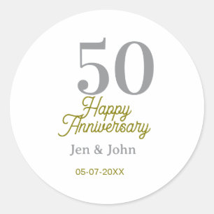 Adesivo 50º nome data feliz aniversário prata ouro data 