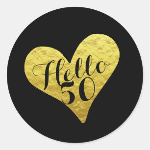 Adesivo 50. º Aniversário Olá 50 Preto  Coração Doura