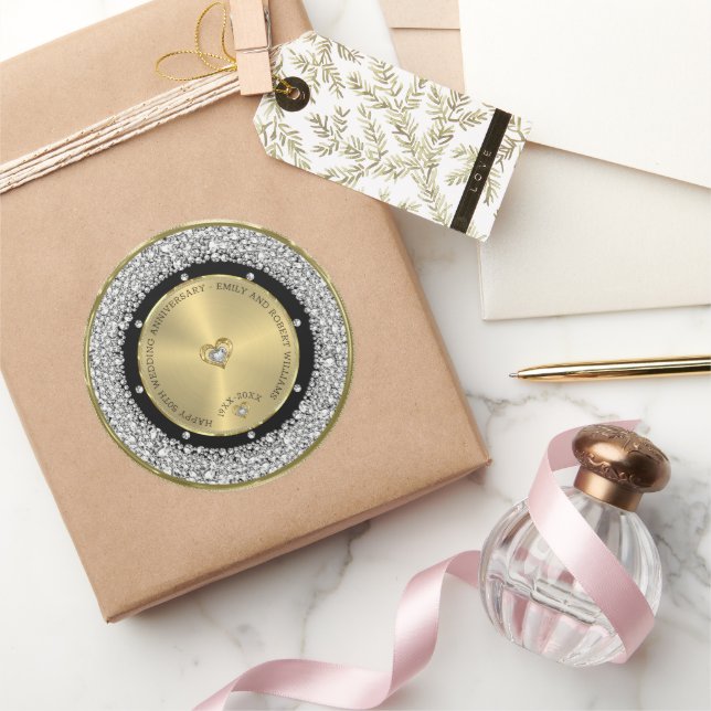 Adesivo 50.º casamento Aniversário de diamantes brancos e  (Presentear)