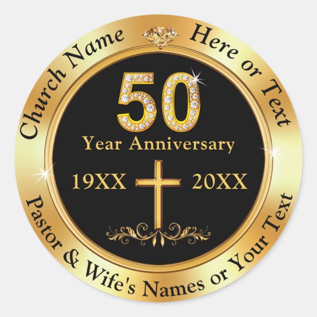 Adesivo 50 anos de aniversário da Igreja, Envelope ou Favo (Frente)