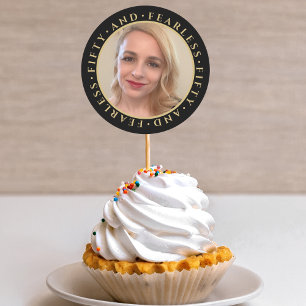 Adesivo 50 Destemida Elegante Ouro Personalizado Foto Aniv