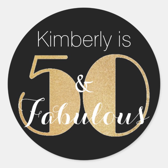 Adesivo 50 e Dourada Festa de aniversário personalizada fa (Frente)