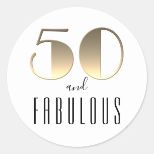 Adesivo 50 e Fabuloso 50º Aniversário Branco e Dourado