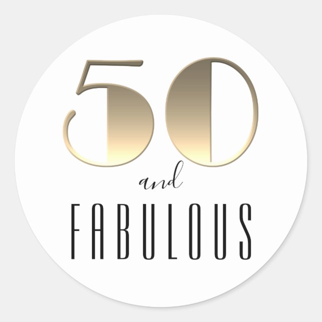 Adesivo 50 e Fabuloso | 50.o Aniversário Branco e Dourado (Frente)