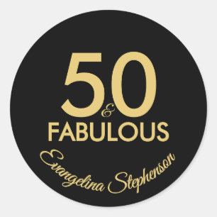 Adesivo 50 e Fabuloso Moderno Preto Dourado Aniversário de
